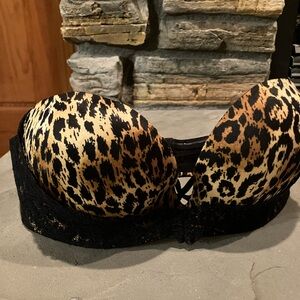 Victoria's Secret Strapless Leopard Print Push Up Bra with Black Lace